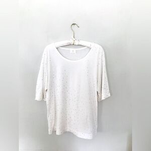 Anthropologie | t.la white t-shirt with gold polka dots | size large